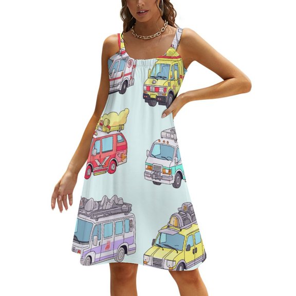 Excavator Fire Truck Racing Women's Summer Dresses 2025 Beach Casual Sleeveless Floral Print Tank Loose Sundress