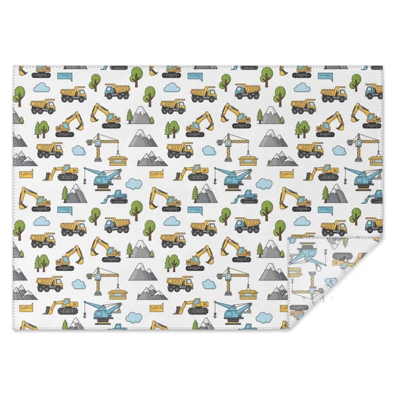 Excavator and Mountain White Pattern Waterproof Tablecloth, Rectangular ...