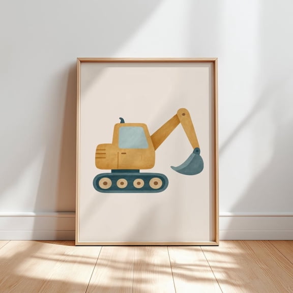 Excavator Nursery Poster: Construction Truck Wall Art, Unframed Poster Size 8x12