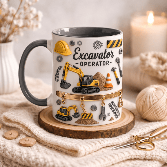 Excavator Operator Mug, Personalized Heavy Equipment Coffee Cup for Worksite Gifts