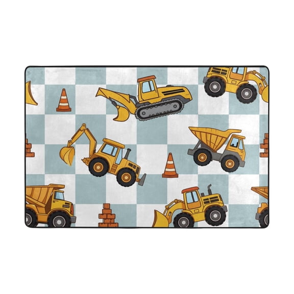 Excavator Pattern Rug 36x24in Memory Foam Absorbent Non Slip Plush for Bathroom Kitchen Entryway