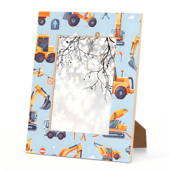 Excavator Picture Frame, Grayish Blue 4×6 in ,Eco Wood & Acrylic Photo Frame for Kids Room, Wall & Tabletop Decor, 5mm Thick