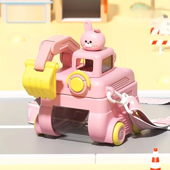 Excavator Plastic Water Cup 16.91oz High-Value Large Capacity Portable Cartoon Water Cup Fashionable Leader Outdoor Excavator Water Bottle