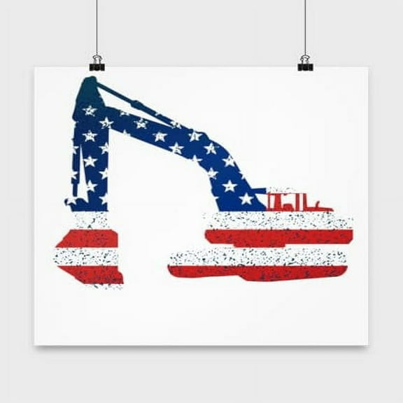 Excavator Poster, Heavy Equipment (1), Construction Wall Art Gift, White 13x13in Poster