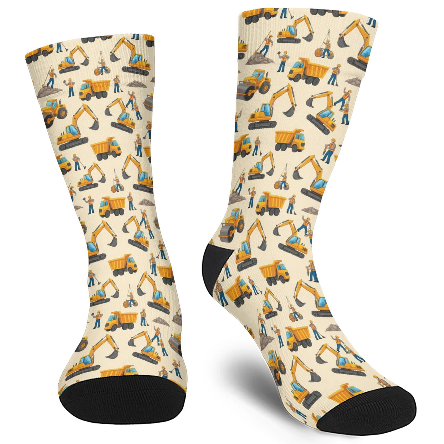 Sand Soft Fall Excavator and Sand Pile Beige Men's Mid-calf Crew Socks, Running Sports ...