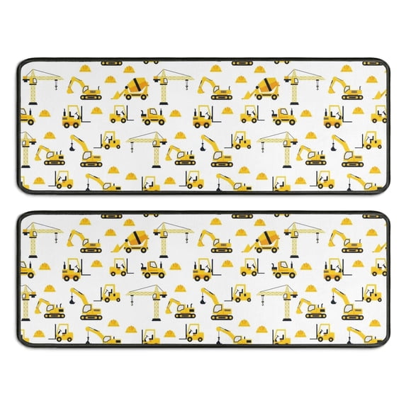 Excavator and Sand Pile White Pattern Anti Fatigue Kitchen Rugs Set Of 2, Non Slip Washable Decorative Floor Mats for Sink Laundry and Home Use, 17"x47"