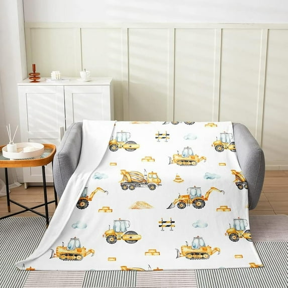 Excavator All Season,Bed Blanket Watercolor Construction Vehicles Plush Throw Blanket, for Sofa Couch Kids Equipment Trucks Flannel Fleece Blanket Set Ultra Soft Decor 40"x50"