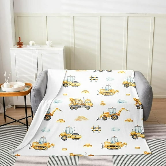 Excavator All Season,Bed Blanket Watercolor Construction Vehicles Plush Throw Blanket, for Sofa Couch Kids Equipment Trucks Flannel Fleece Blanket Set Ultra Soft Decor 40"x50"
