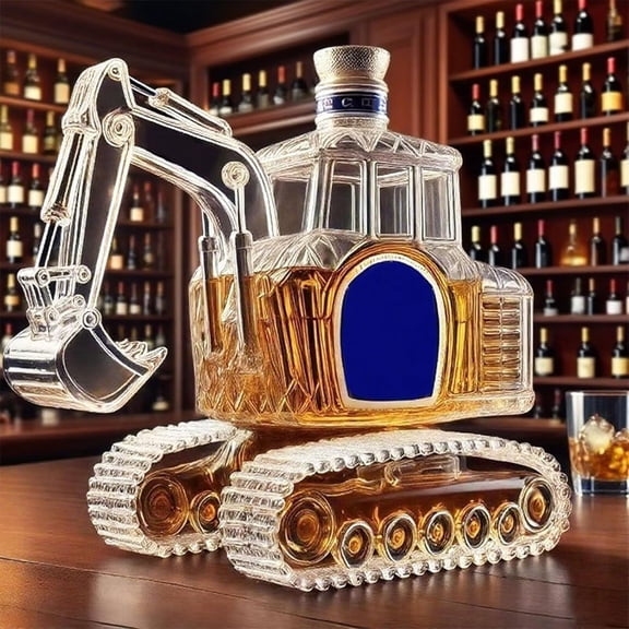 Excavator Shaped Whiskey Bottle, 3D Glass Liquor Decanter Dispenser, Creative Spirits Container for Home Bar, Gift for Men Women
