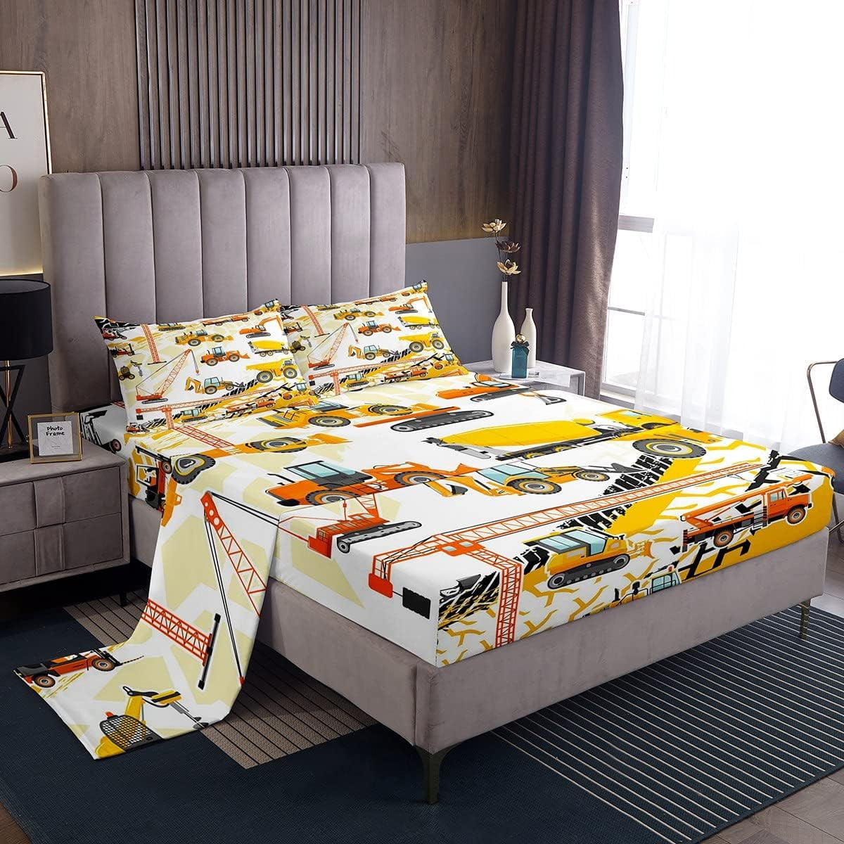 Excavator Sheet Sets For Boys Kids Bedroom Decor Top Sheet, Concrete ...