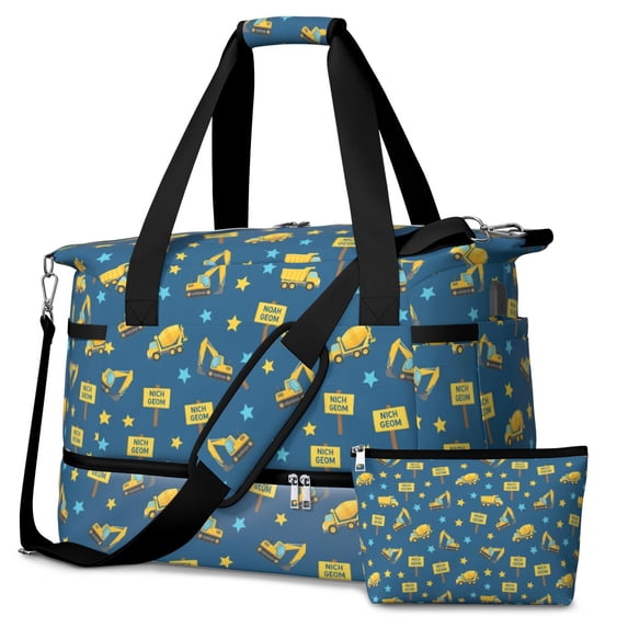 Excavator and Star Blue Pattern Gym Duffel Bag 2 Piece Set, Travel ...