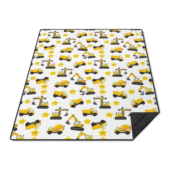 Excavator and Star White Pattern Waterproof Picnic Blanket, 3-Layer ...