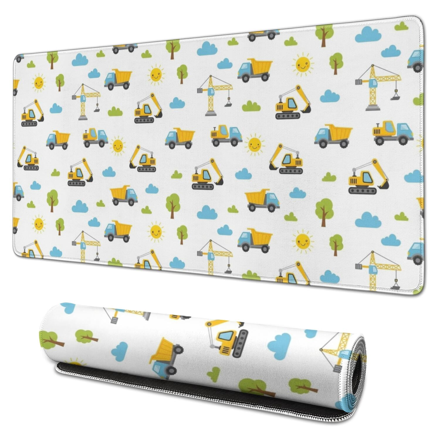 Excavator and Sun White Pattern Extended Large Mouse Pad, Keyboard ...