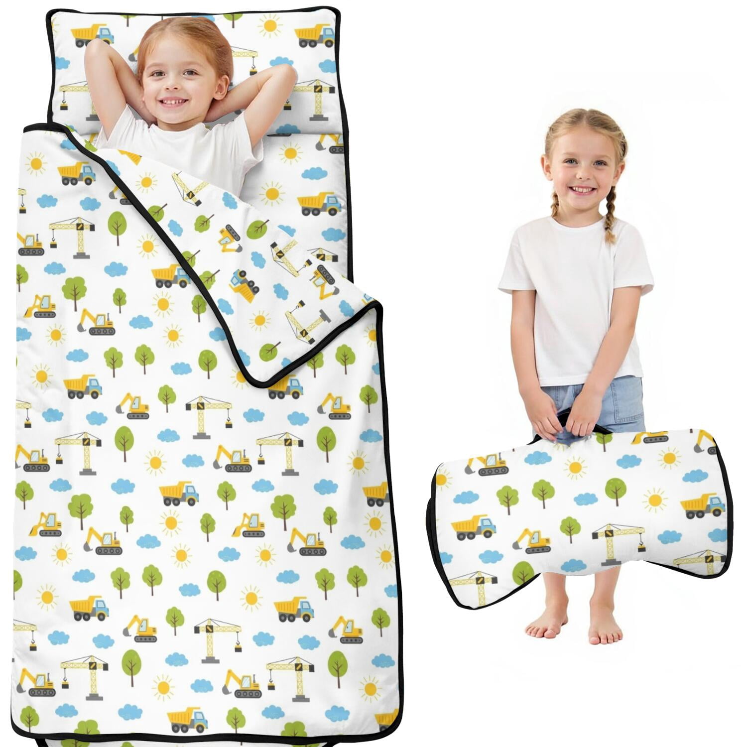 Excavator and Sun White Pattern Kids Nap Mat, Sleeping Mat with ...