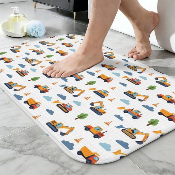 Excavator and Tree White Pattern Non-Slip Bath Mat, Entryway Door Rug ...