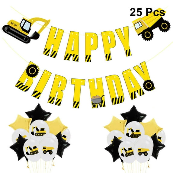Excavator Truck Printing Balloons Baby Shower Party Aluminum Film Happy Birthday Ballons Child 25 Pcs