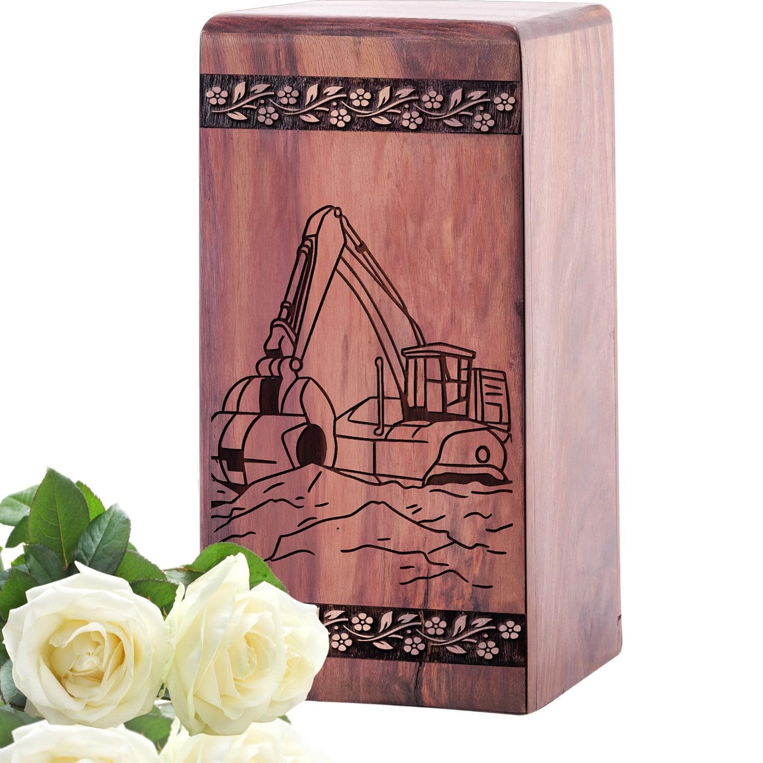 Excavator Urn For Human Ashes/Pet Ash - Wooden Urns For Mom Ash - Cremation Funeral Urns Ash Holder - Memorial Decorative Keepsake Urns Box11.25Inch, Large Size - 1Pcs Pack