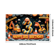 Excavator Vehicle Construction Banner Birthday Party Heavy Machinery Helmet for Kids Celebration Boys Party Outdoor Decor Indoor