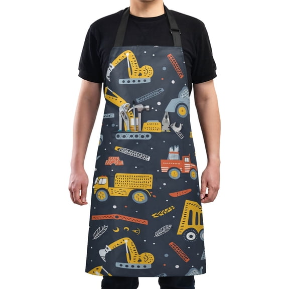 Excavator and Construction Machinery Kitchen Apron with 2 Pockets Adjustable waterproof Cooking Aprons for Women Men Chef