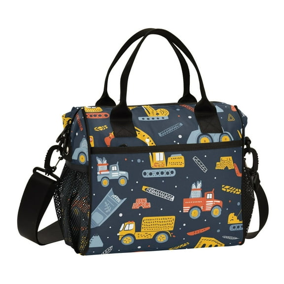 Excavator and Construction Machinery Lunch Bag Insulated Lunch Box Leakproof Reusable Cooler Tote Adjustable Shoulder Strap for Men Women 9L