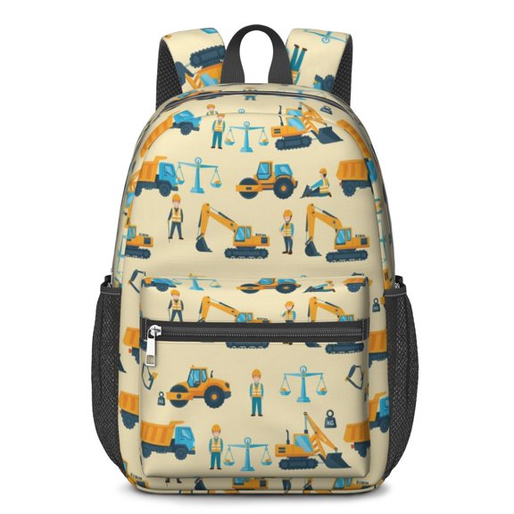 Excavator and Construction Worker 17" Waterproof Oxford School Backpacks for Teens, S-Shape Padded Straps, for School, Travel, Hiking, Camping