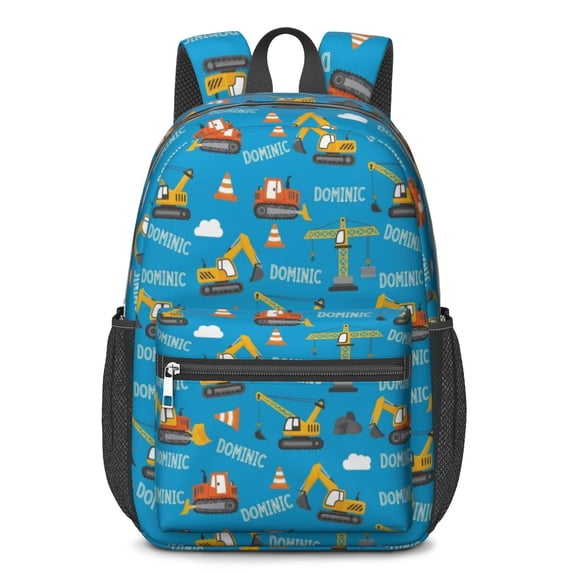 Excavator and Crane Blue Pattern 17" School Backpacks for Teens,Waterproof Oxford Fabric,S-Shape Padded Straps for School,Travel,Hiking,Camping