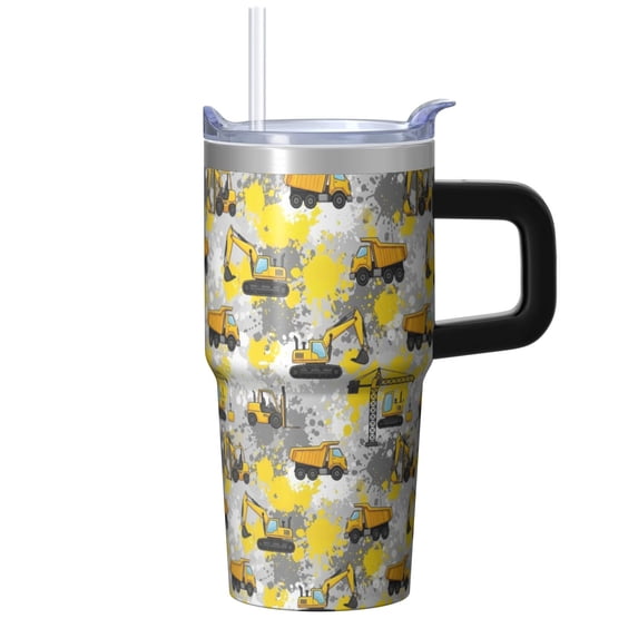 Strow Howse Excavator and Forklift Yellow Pattern 20oz Insulated Tumbler, Stainless ...