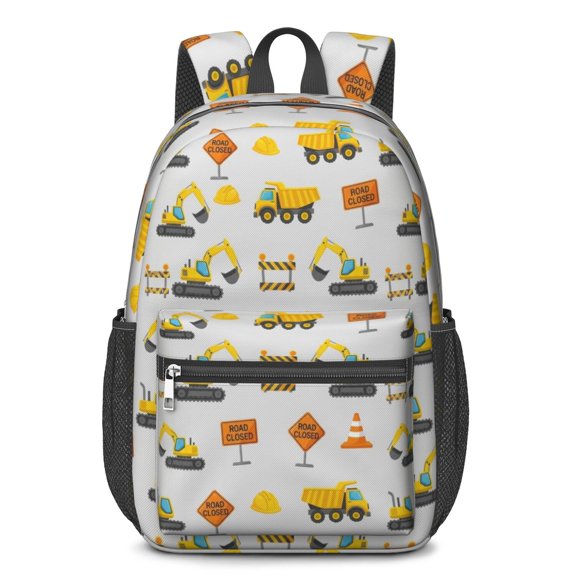 Excavator and Hard Hat Gray Pattern 17" School Backpacks for Teens,Waterproof Oxford Fabric,S-Shape Padded Straps for School,Travel,Hiking,Camping