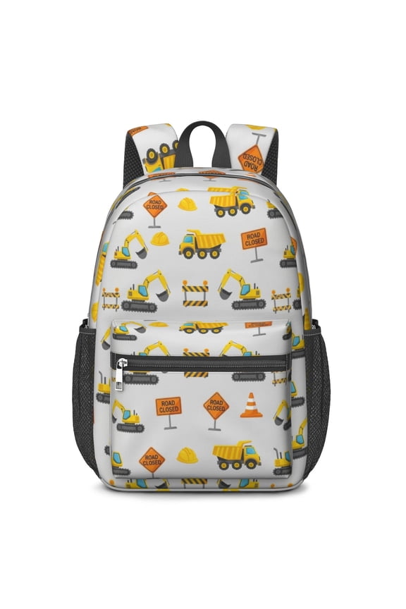 Excavator and Hard Hat Gray Pattern 17" School Backpacks for Teens,Waterproof Oxford Fabric,S-Shape Padded Straps for School,Travel,Hiking,Camping