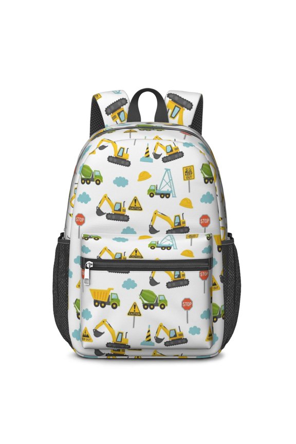 Excavator and Hard Hat White Pattern 17" School Backpacks for Teens,Waterproof Oxford Fabric,S-Shape Padded Straps for School,Travel,Hiking,Camping