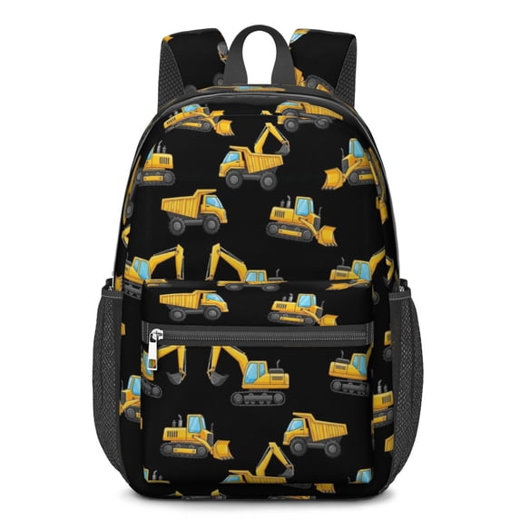 Excavator and Loader Black Pattern 17" School Backpacks for Teens,Waterproof Oxford Fabric,S-Shape Padded Straps for School,Travel,Hiking,Camping