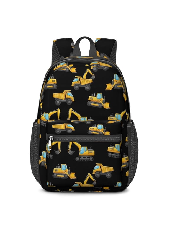 Excavator and Loader Black Pattern 17" School Backpacks for Teens,Waterproof Oxford Fabric,S-Shape Padded Straps for School,Travel,Hiking,Camping