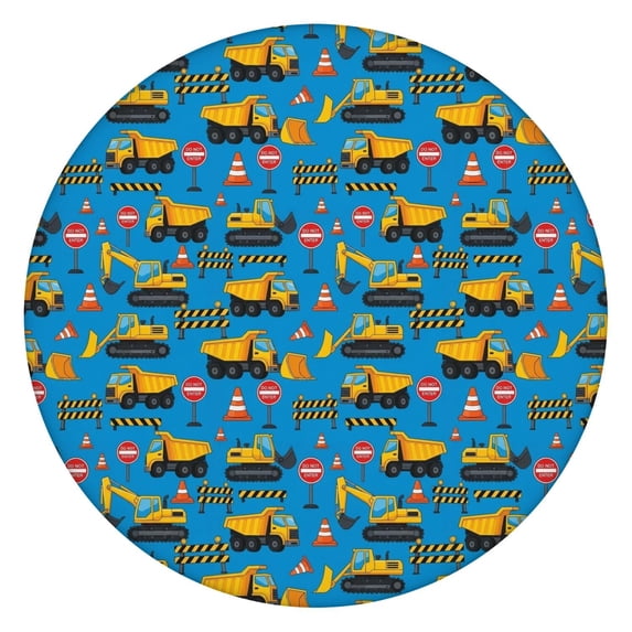 Excavator and No Entry Sign Blue Round Fitted Tablecloth with Elastic ...