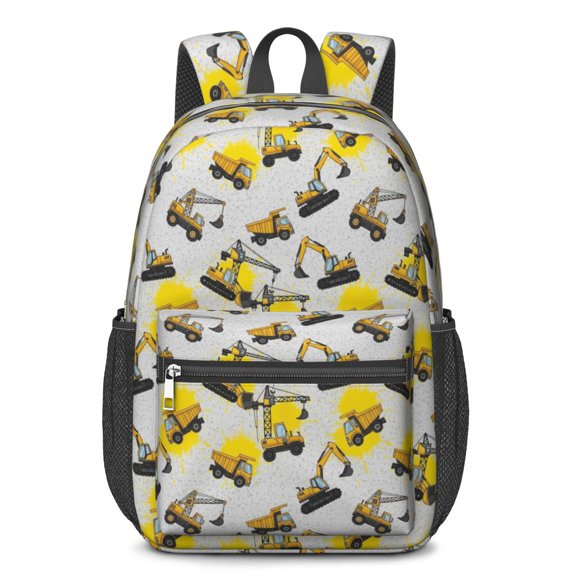 Excavator and Paint Splash Gray Pattern 17" Waterproof Oxford School Backpacks for Teens, S-Shape Padded Straps, for School, Travel, Hiking, Camping
