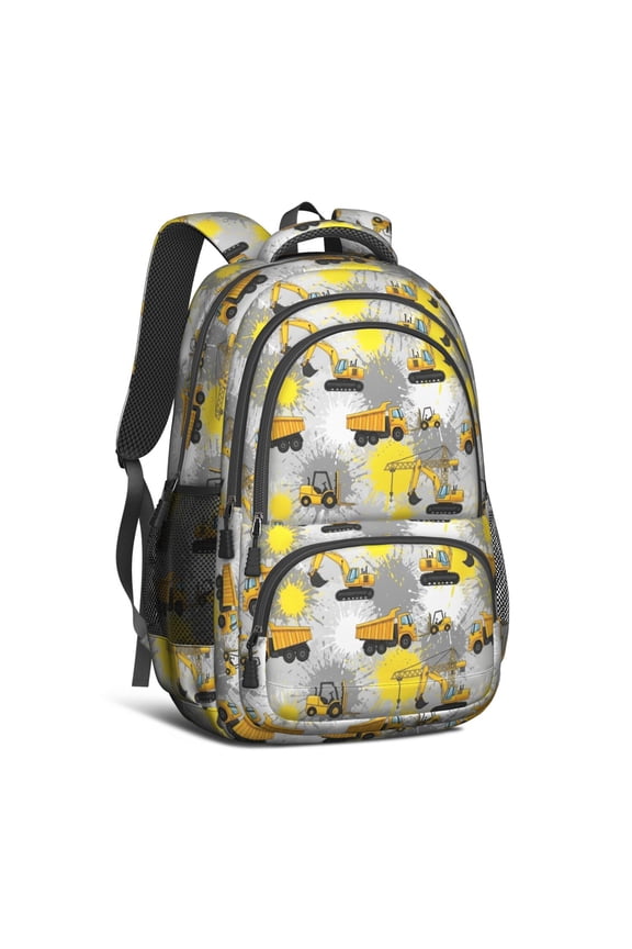 Excavator and Paint Splash Gray Pattern Backpack for School, Cute School Bag with Adjustable Shoulder Straps and Padded Back, 16.9"x12.6"x5.9"