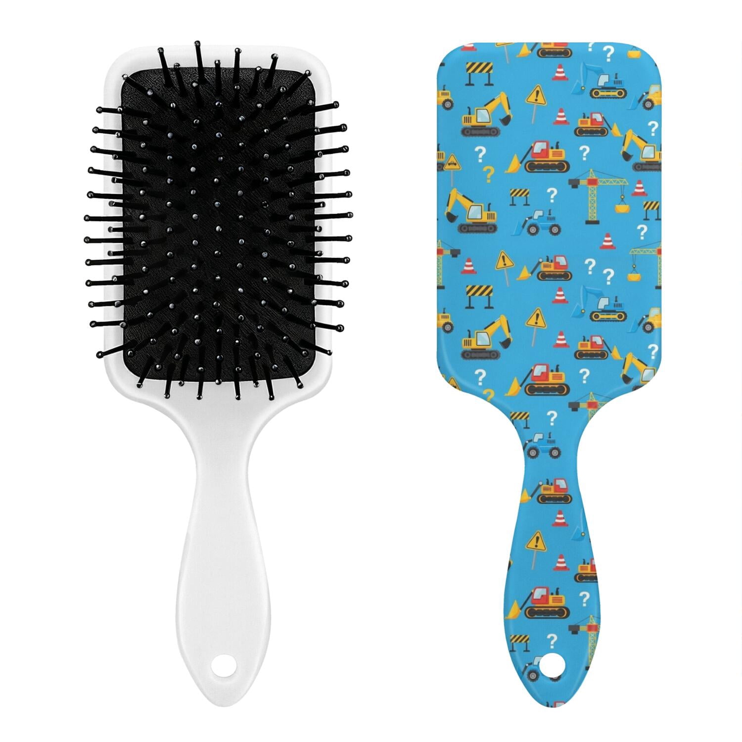 Excavator and Question Mark Blue Pattern Paddle Hair Brush, Cushioned ...