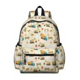 thumbnail image 1 of Excavator and Road Barrier Beige Pattern Cute School Backpack with Padded Back and Adjustable Shoulder Straps 13.4"x11"x4.7", 1 of 5