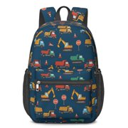 Excavator and Sign Blue Pattern 17" School Backpacks for Teens,Waterproof Oxford Fabric,S-Shape Padded Straps for School,Travel,Hiking,Camping