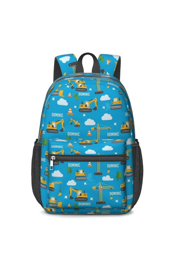 Excavator and Tree Blue Pattern 17" School Backpacks for Teens,Waterproof Oxford Fabric,S-Shape Padded Straps for School,Travel,Hiking,Camping