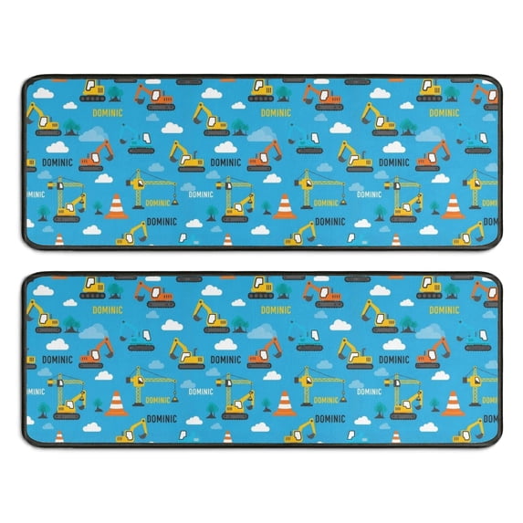 Excavator and Tree Blue Pattern Anti Fatigue Kitchen Rugs Set Of 2, Non Slip Washable Decorative Floor Mats for Sink Laundry and Home Use, 17"x47"