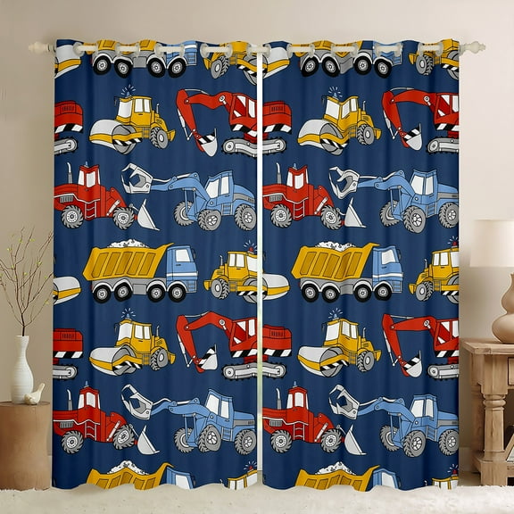 Excavators Curtains & Drapes Equipment Trucks Curtains, Construction Car Blackout Curtains Cartoon Tractor Vehicle Window Treatments