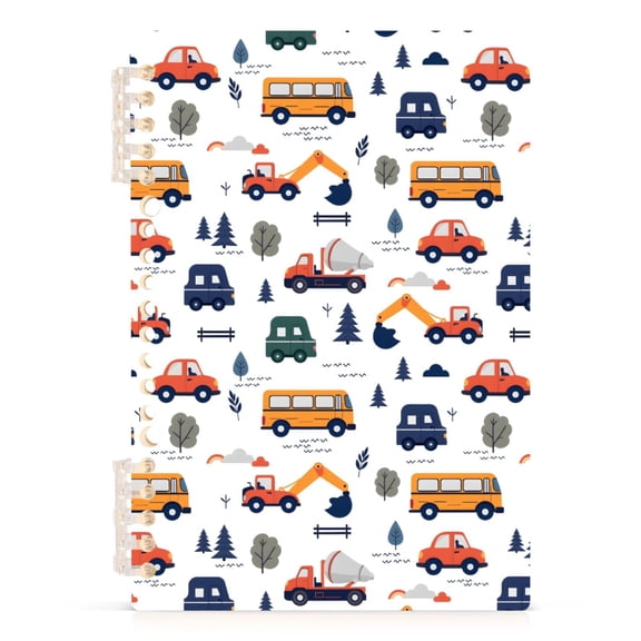 Excavators and Buses A5 Notebook Refillable 60 Sheets Detachable Ring Binder PP Cover Journal