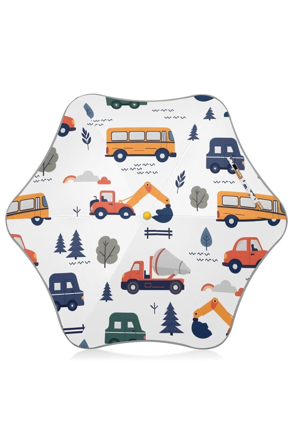 Excavators and Buses Kids Umbrella Rain Umbrella Clear Grip Handle Folding Umbrellas UV50+ 35in