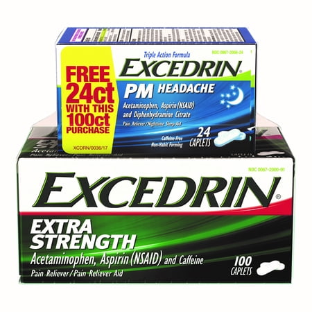 Excedrin Extra Strength Acetaminophen/Aspirin Pain Reliever Tablets, 100 Count +24 PM Tablets