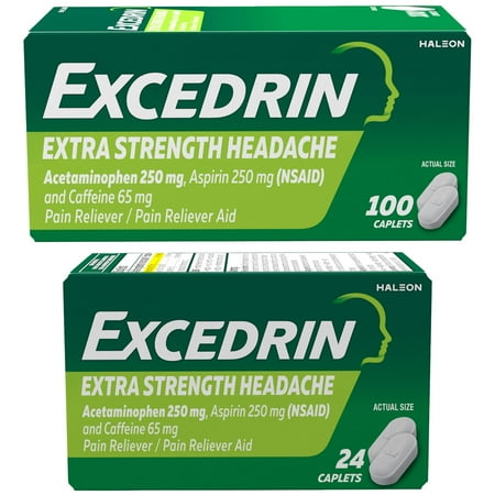 Excedrin Extra Strength Headache Relief Caplets, 100 Count + Excedrin Extra Strength Pain Reliever and Headache Medicine Caplets, 24 Count