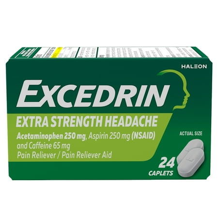 Excedrin Extra Strength Headache Pain Reliever Caplets with Acetaminophen, Aspirin and Caffeine, 24 Count