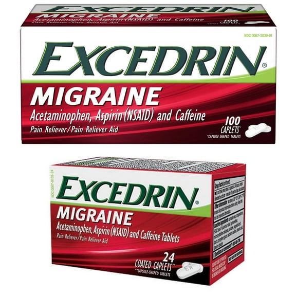 Excedrin Migraine Caplets for Migraine Headache Relief - 100 Count + Excedrin Migraine Medicine Caplets for Migraine Headache Relief, 24 Count