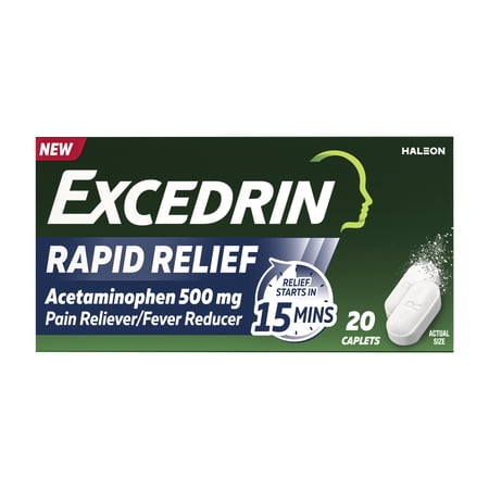 Excedrin Rapid Relief Caplets, 500Mg Acetaminophen, Fast Pain Relief In 15 Minutes, 20 Count