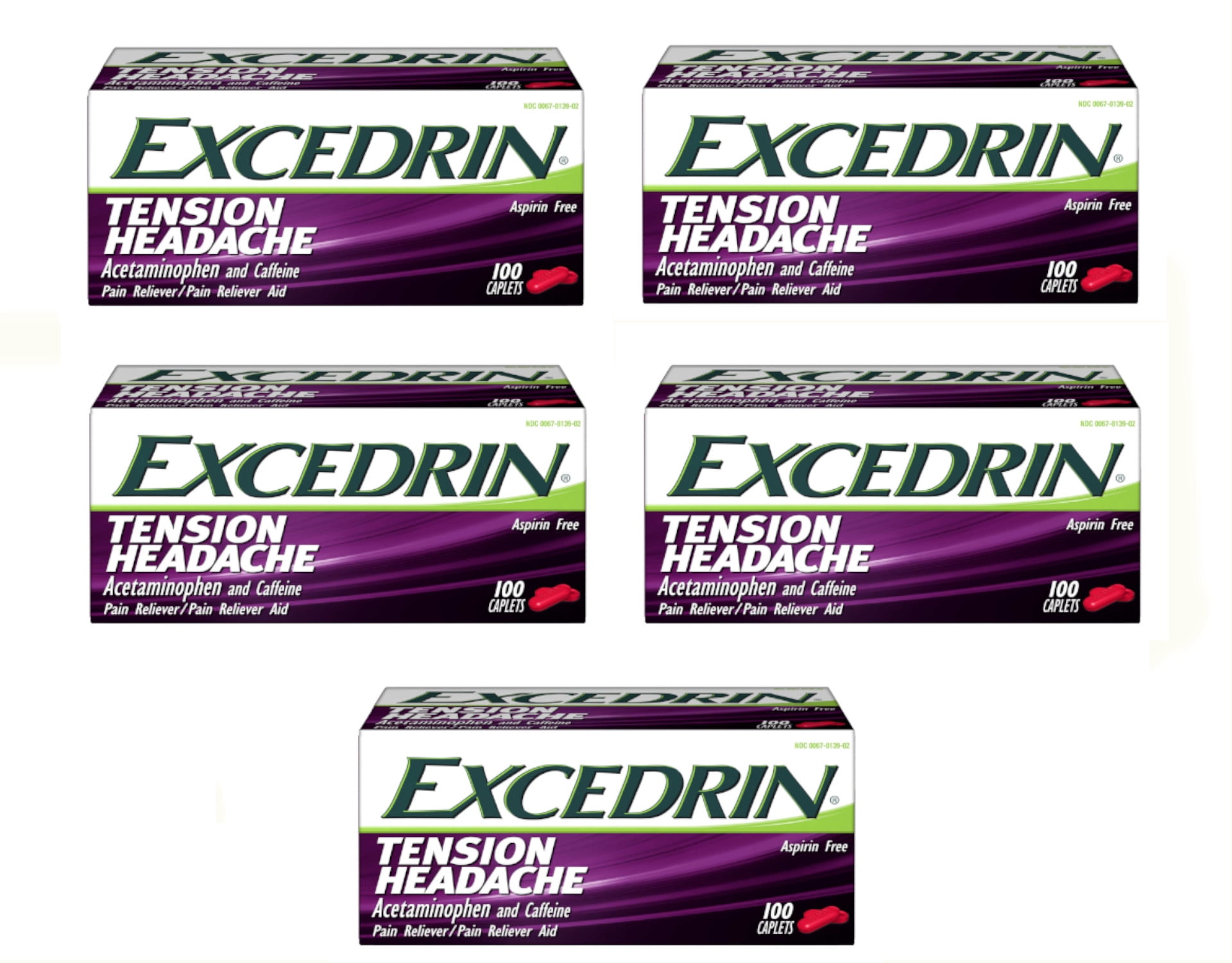 Excedrin Tension Headache 100 Count, Pack of 5