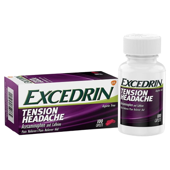 Excedrin Tension Headache Relief Caplets Without Aspirin for Head, Neck and Shoulder Pain Relief - 100 Count